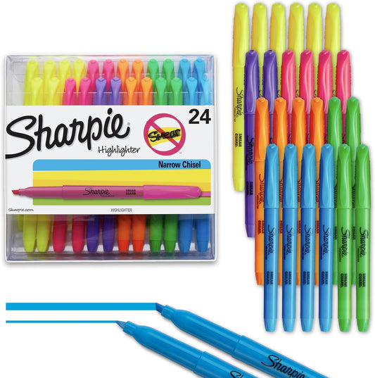 Sharpie Pocket Highlighters, Chisel Tip, Assorted Colors, 24 Count - Back to School, Office, Teacher Supplies